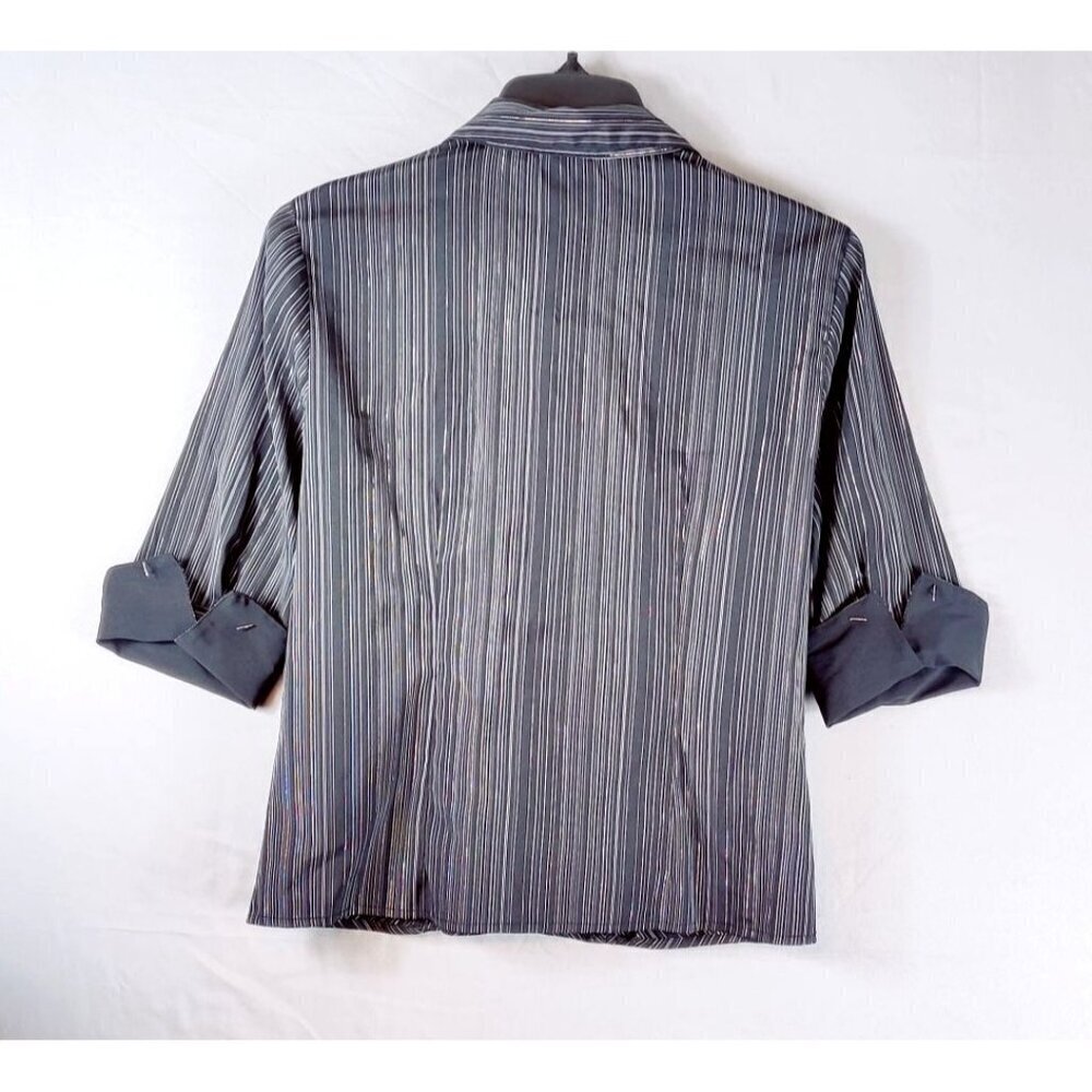 DCC Stretch Fitted Shirt Black Chevron Gray Pin Stripe Silver Thread 3/4 Sleeve - Picture 6 of 9